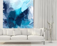 Blue Water Flow Abstract Painting Art Mixed Media Textured 48 x 48"