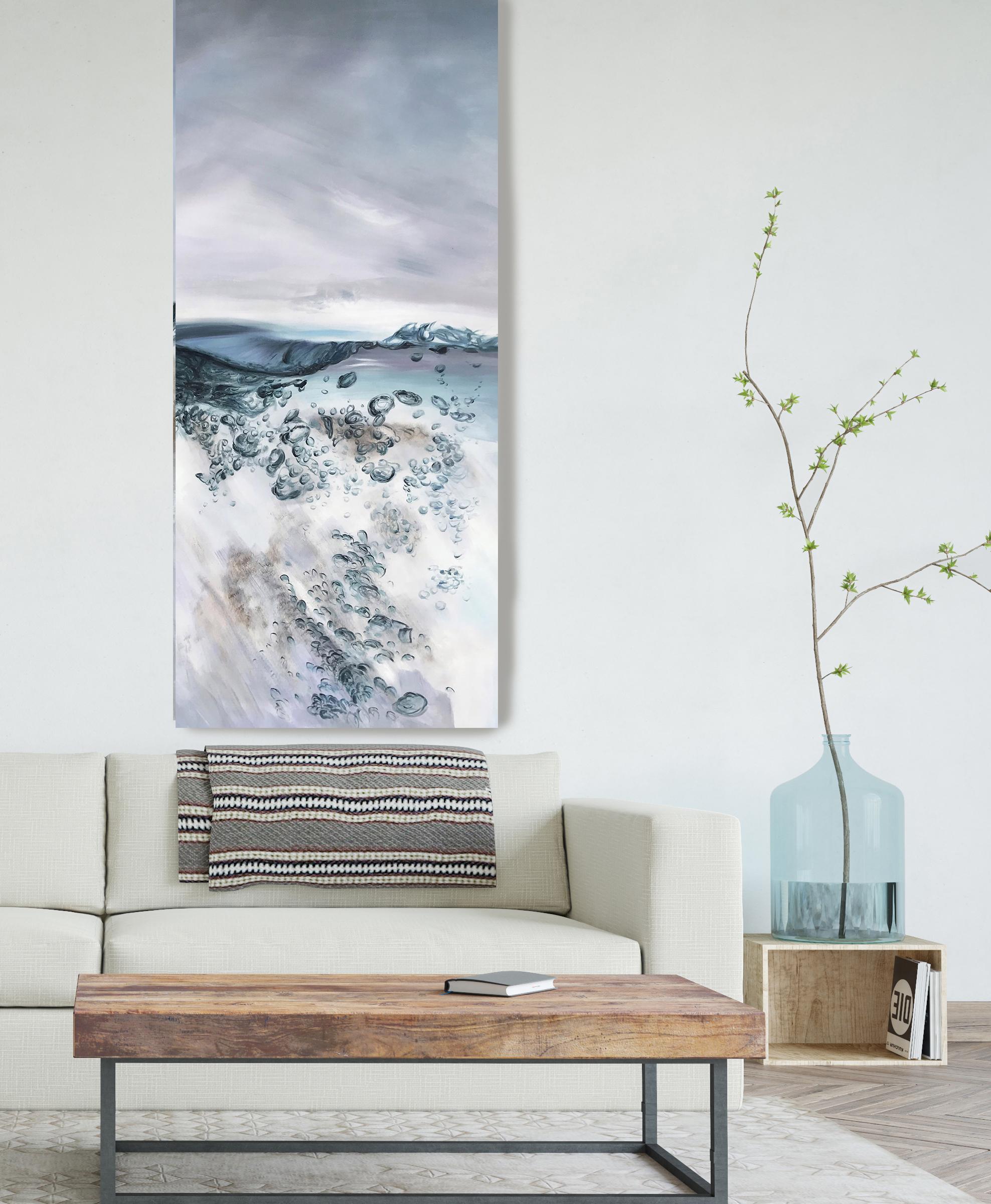 Blue Water Acrylic Coastal Painting on Canvas 72H X 30"W, Aquatic 4