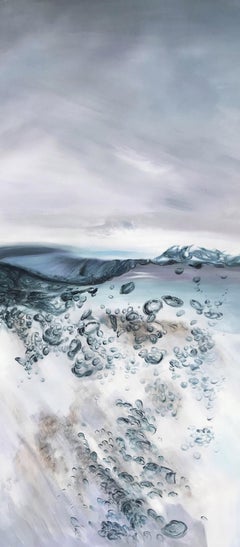 Blaues Aquarell Coastal Gemälde auf Leinwand, Aquarell in Blau, 72 H x 30 B, Aquarell 4