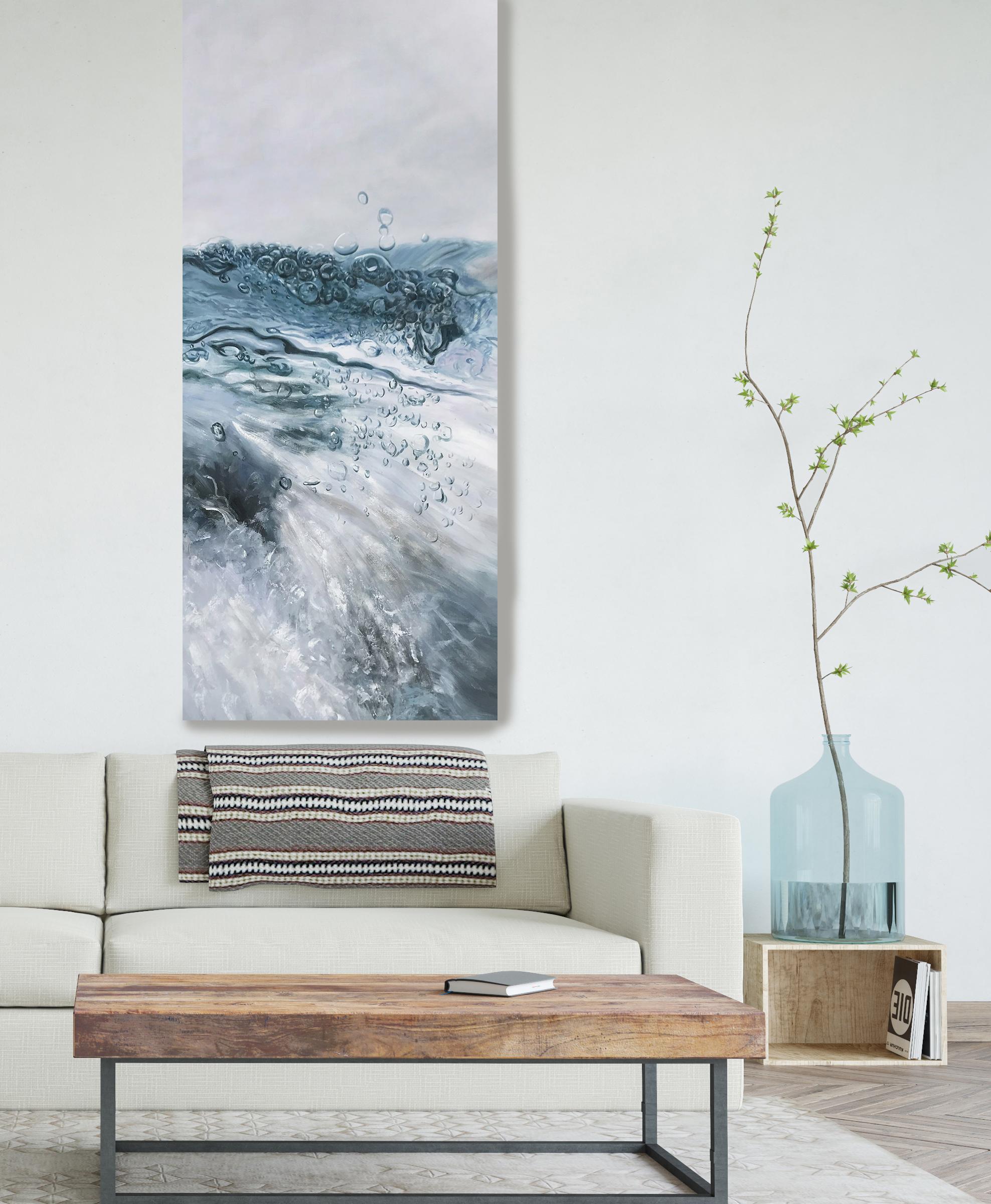 Irena Orlov Landscape Painting – Coastal Blue Acryl Gemälde auf Leinwand 72 H x 30 B Zoll, Aquarell 2