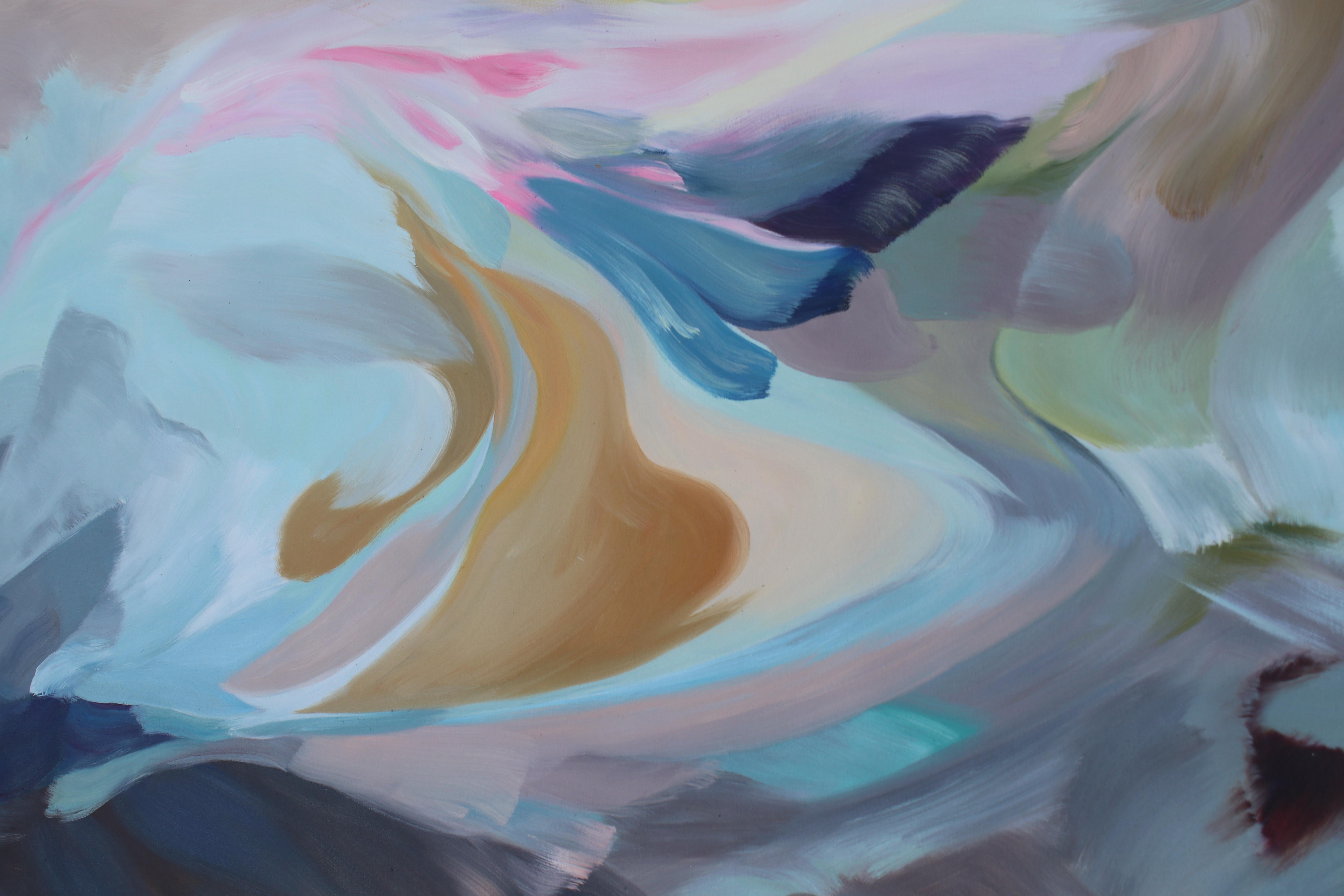 Pittura acrilica astratta su tela Il canto dell'acqua blu, blu e rosa - Painting Espressionismo astratto di Irena Orlov