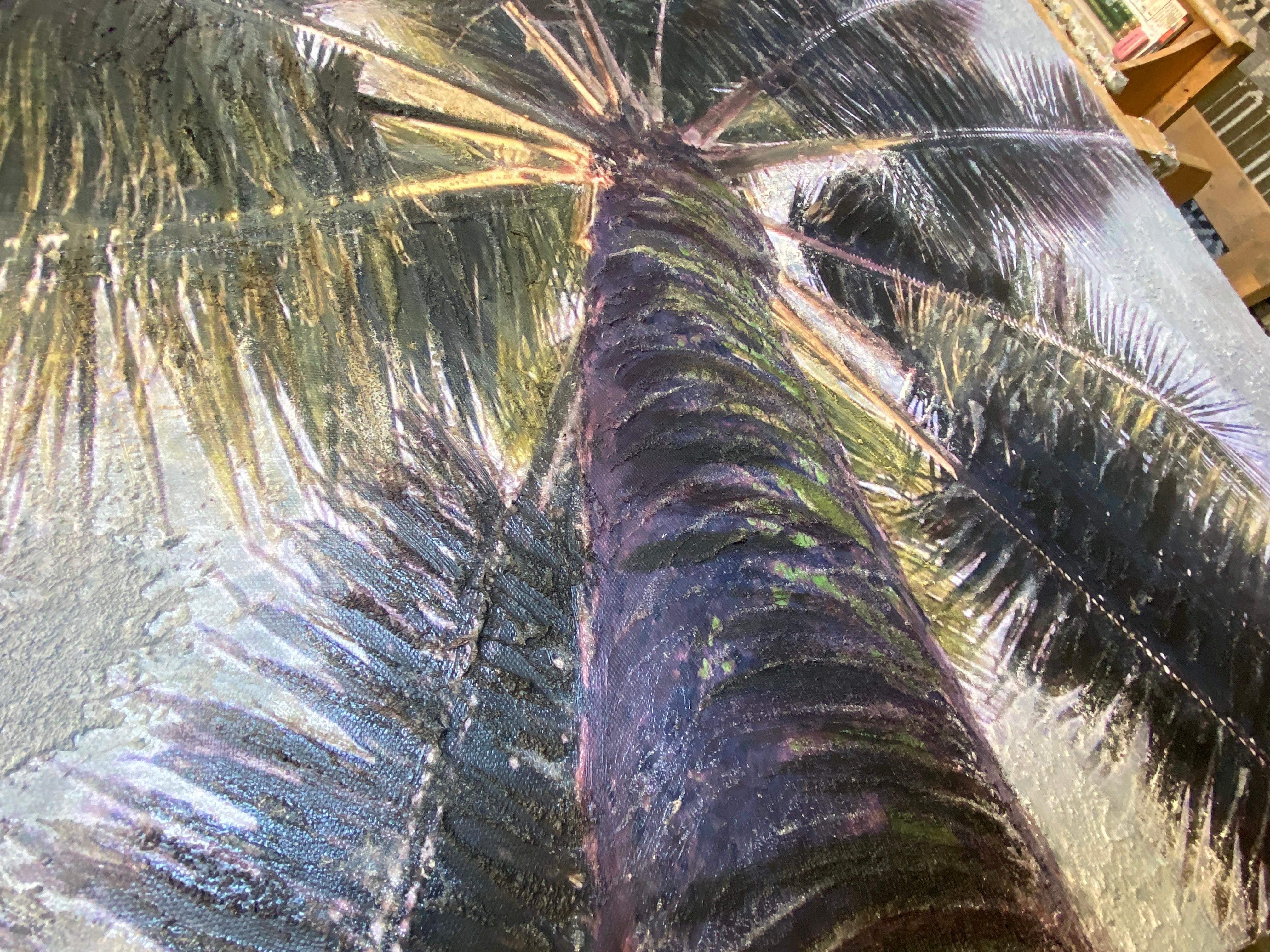 Coastal Palms Mixed Media Painting on Canvas 60h x 40