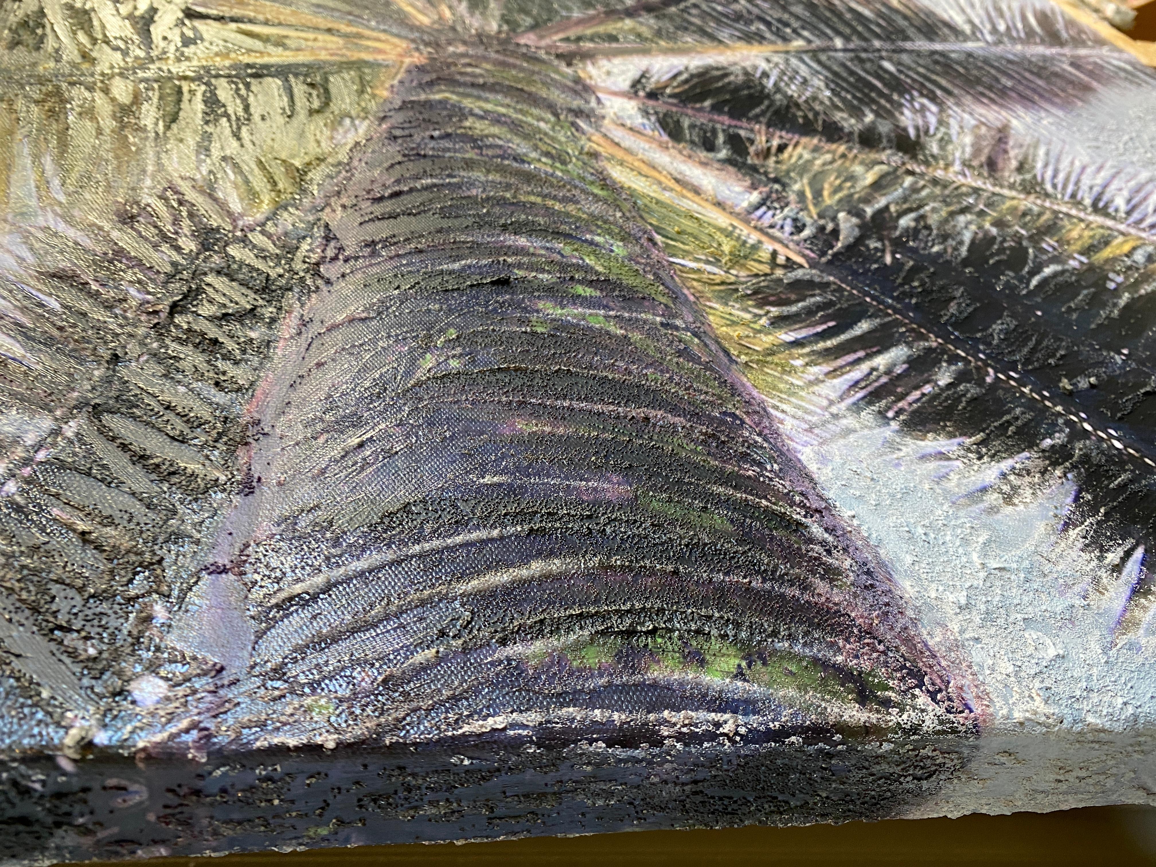 Coastal Palms Mixed Media Painting on Canvas 60h x 40