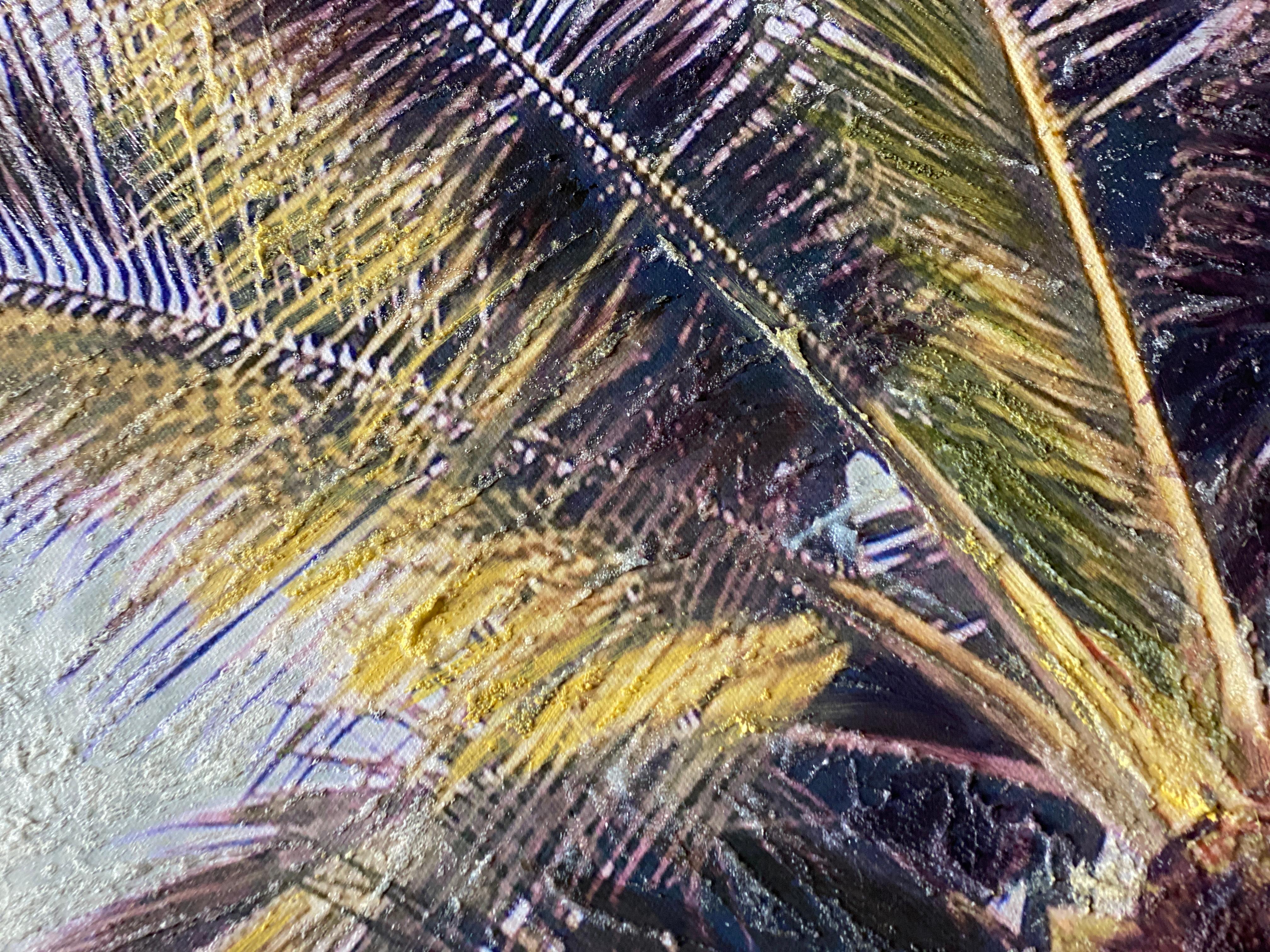 Coastal Palms Mixed Media Painting on Canvas 60h x 40