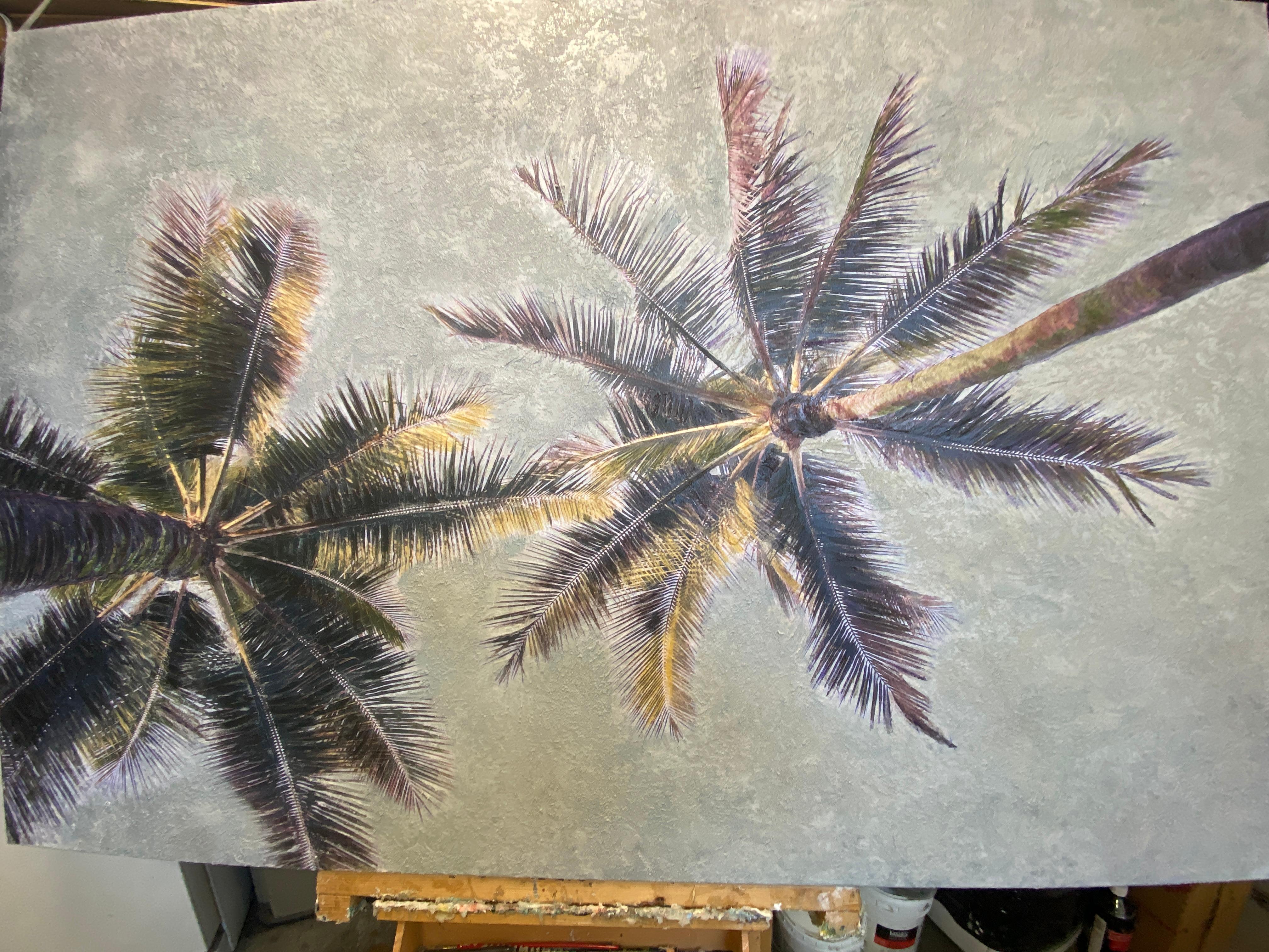 Coastal Palms Mixed Media Painting on Canvas 60h x 40