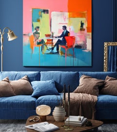 Dinner Meeting 3 - Midcentury Modern Limited Edition Textured Canvas Print