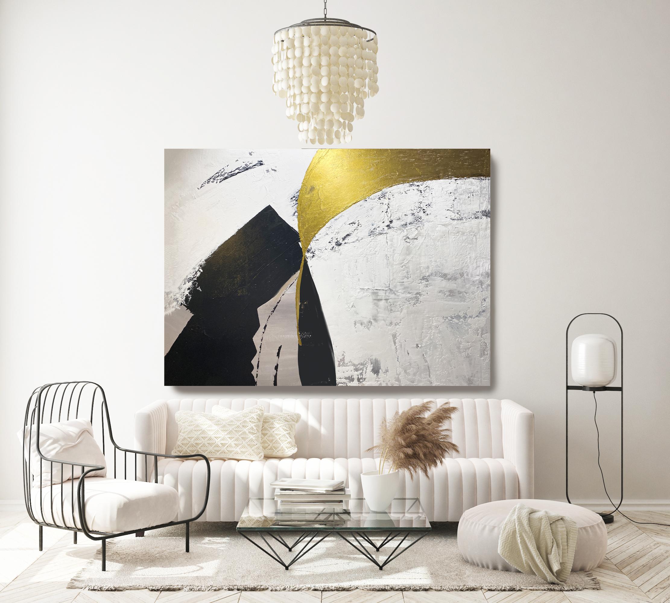 Gold Black Abstract Painting 60H X 80