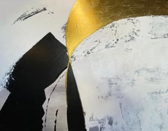 Gold Black Abstract Painting 60H X 80"W, Balance the Drama, Textured Minimalist