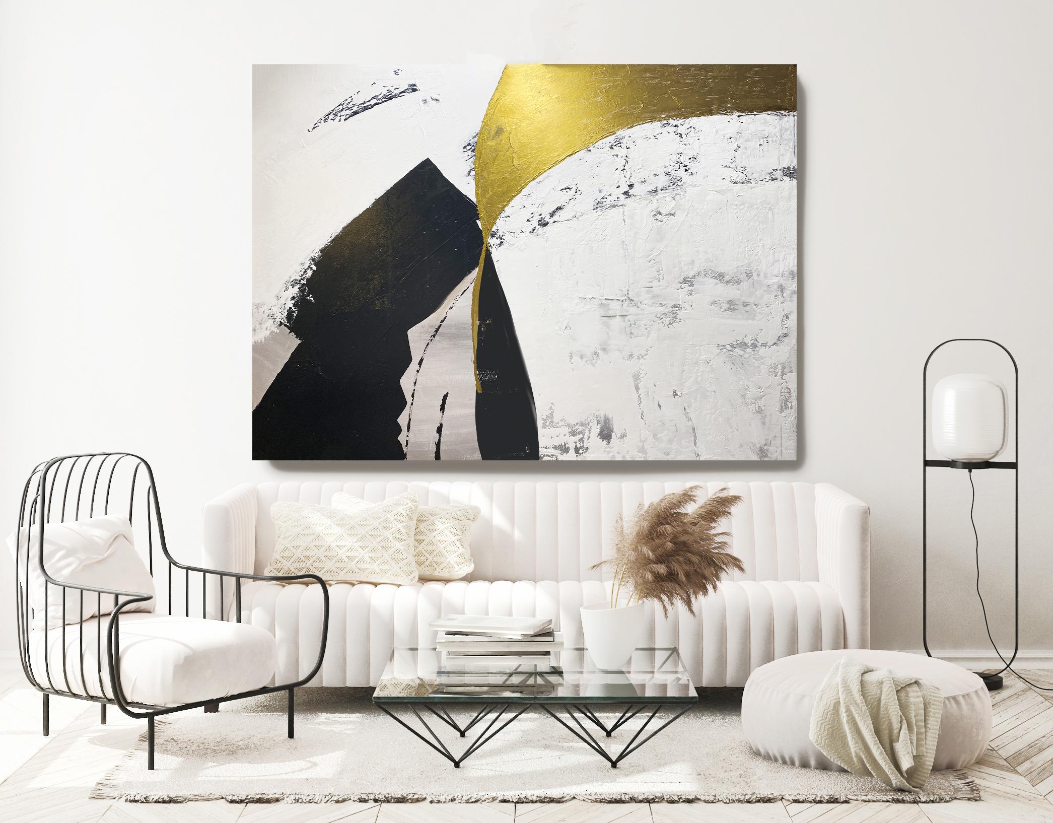 Gold Black Abstract Painting 60H X 80