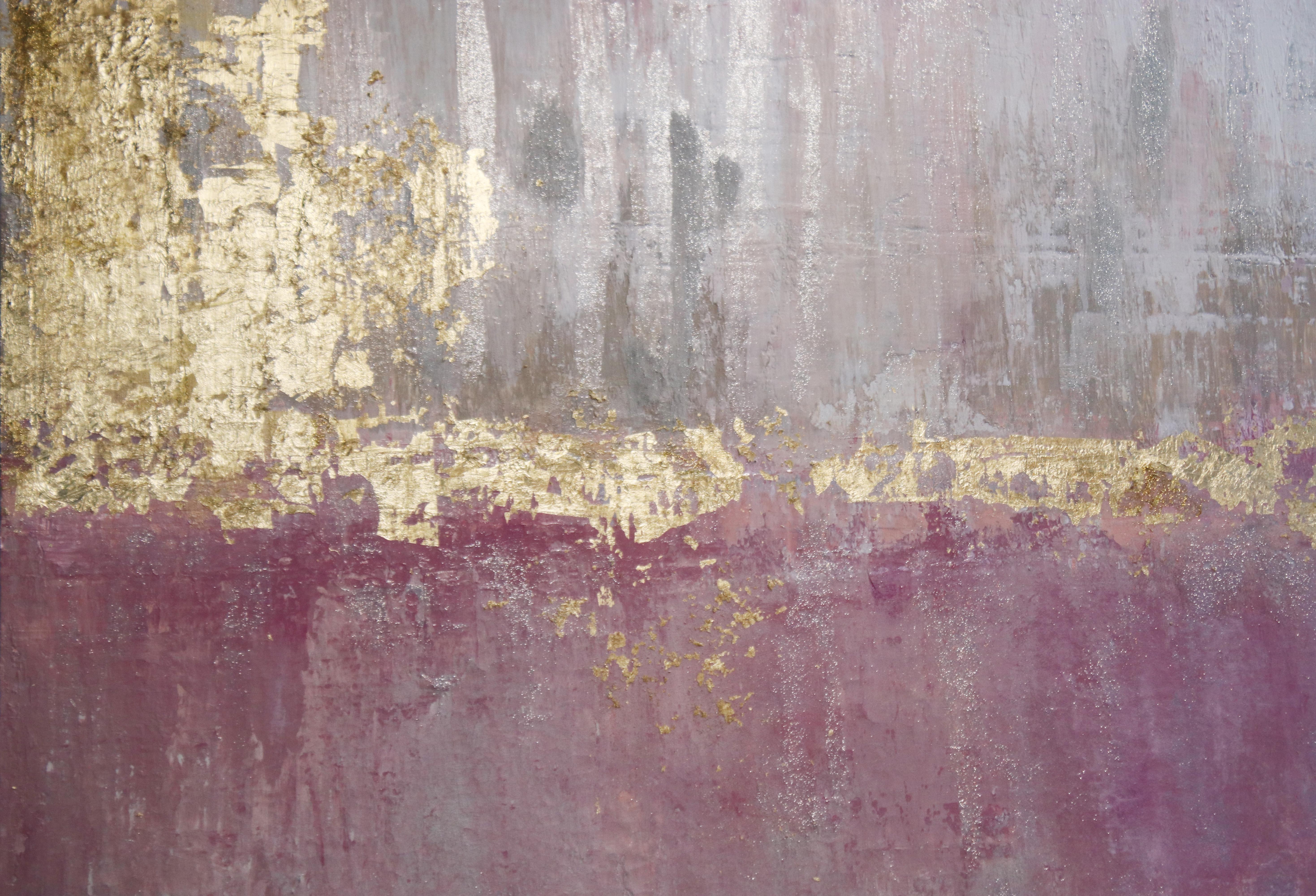 Gold Leaf Pink Silver Abstract Textured Art on Canvas 36 x 48