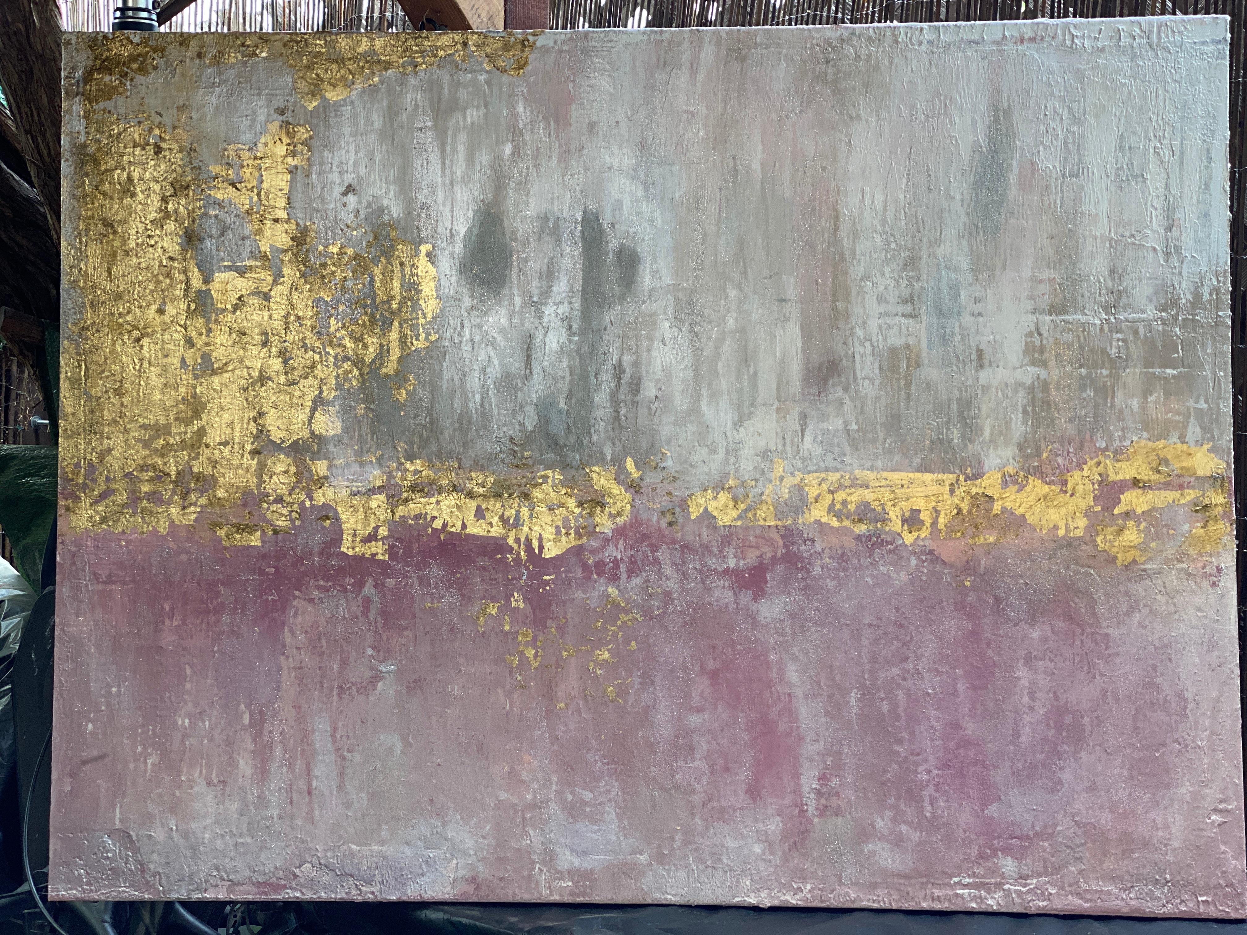 Gold Leaf Pink Silver Abstract Textured Art on Canvas 36 x 48