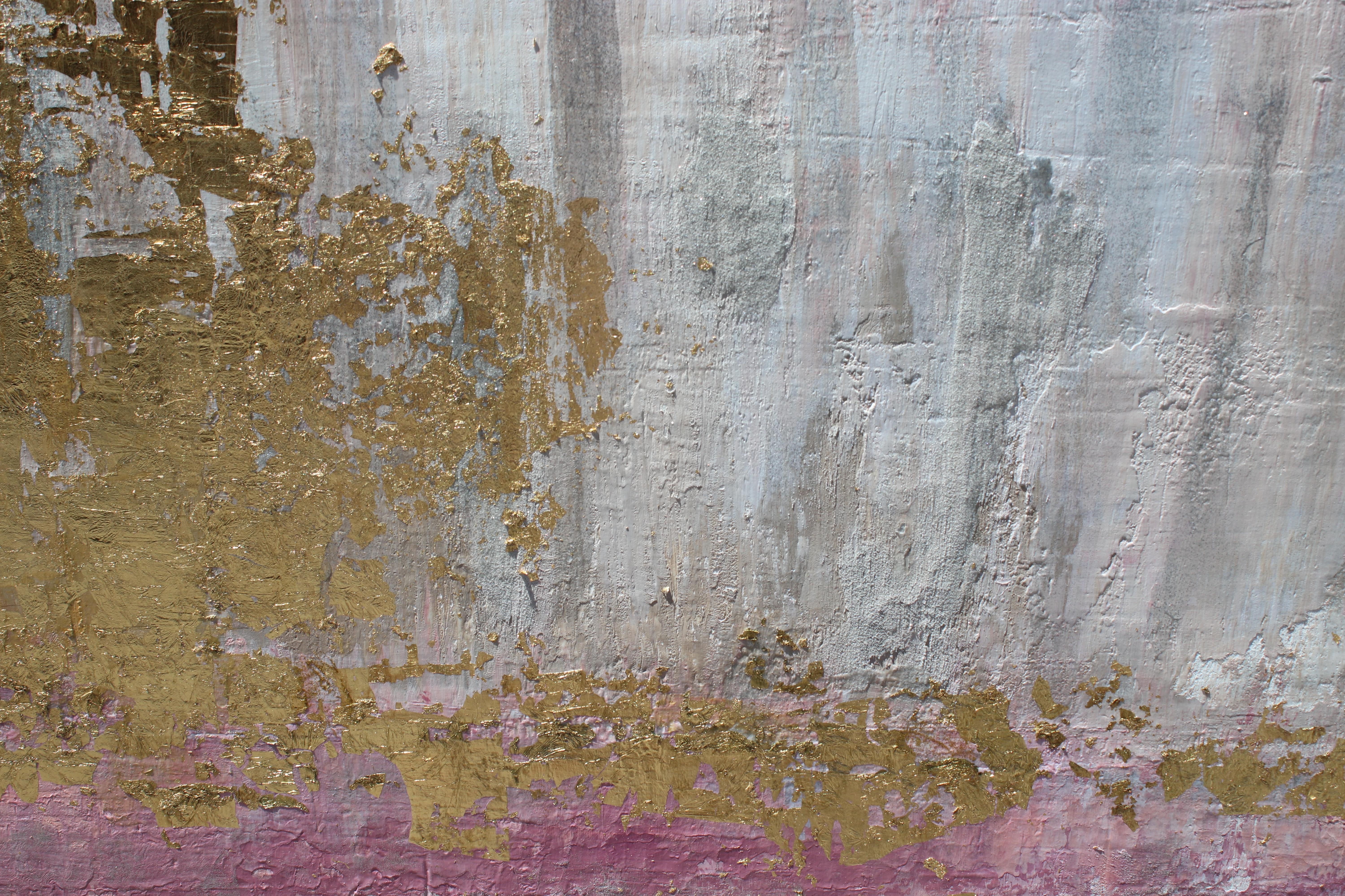 Gold Pink Silver Abstract Heavy Textured Painting on  Canvas 36 x 48