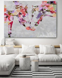 Loving Horses Bohemian Mixed Media Painting BOHO Floral 40x60"