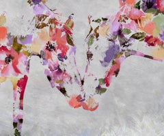 Loving Horses Bohemian Mixed Media Painting BOHO Floral 40x60"