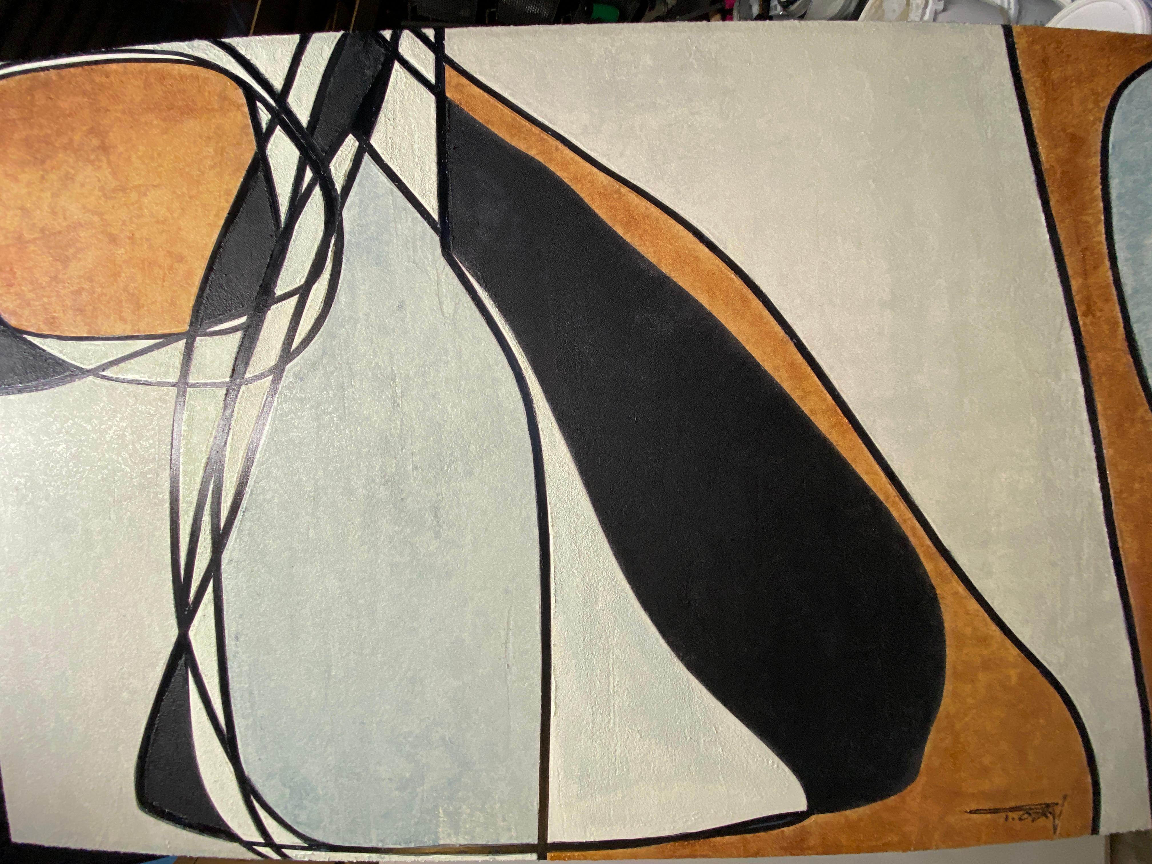 Mid Century Modern Art Line Art Painting Mixed Media on Canvas For Sale 5
