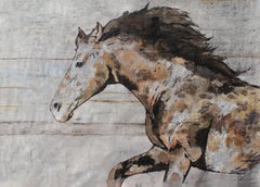 Natural Rustic Horse Oil Painting on Canvas, Equestrian Art 72 W X 48" H, Rolled