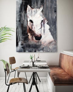 Queen Horse - Oil Painting on Canvas, White Horse Portrait 72 H X 48" W Rolled