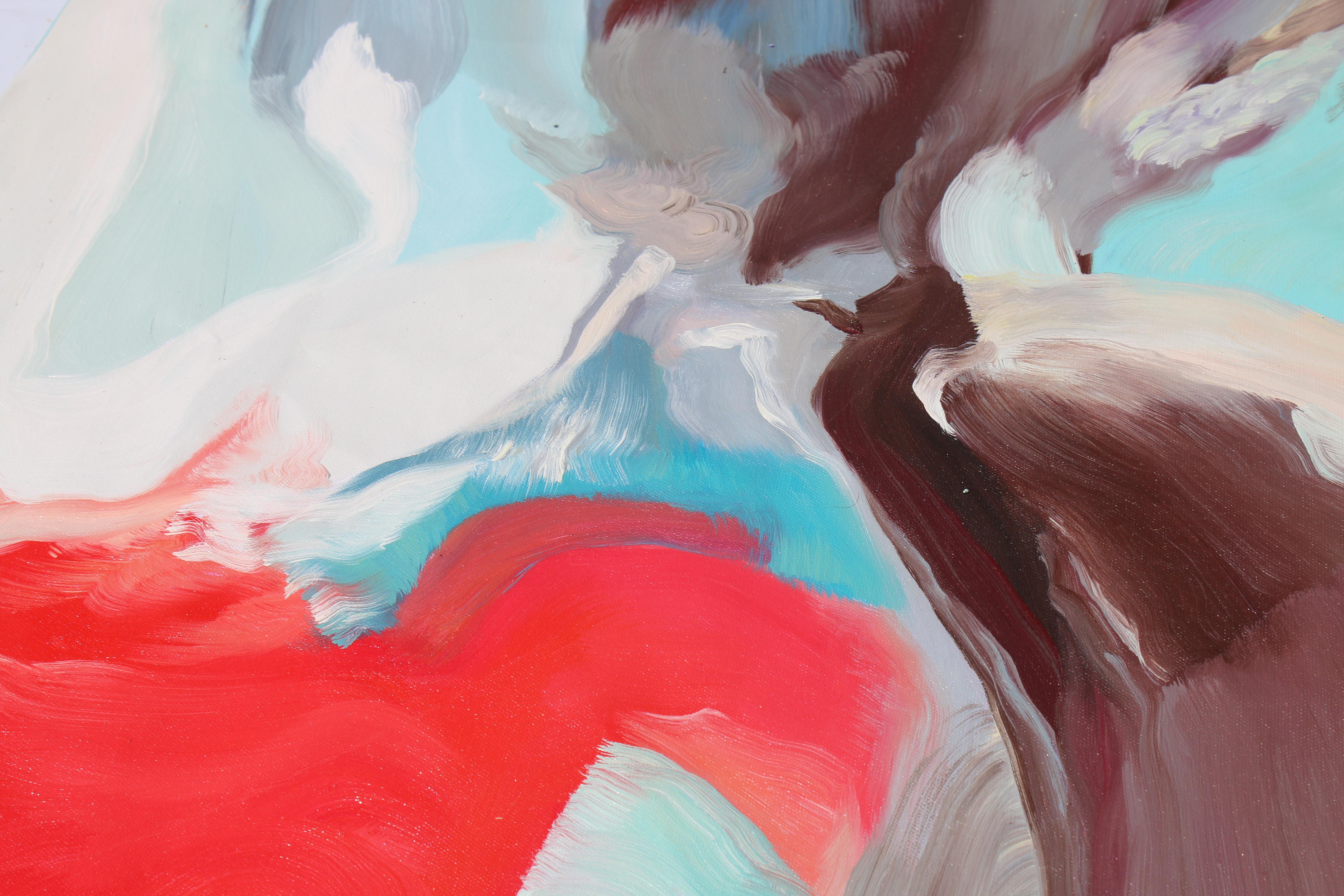 Red Blue Brown Abstract Oil Painting On Canvas 36 x 36
