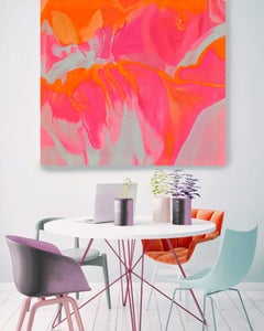 Red Orange Abstract Oil Painting on Canvas 36x36", Volcano Spectacular