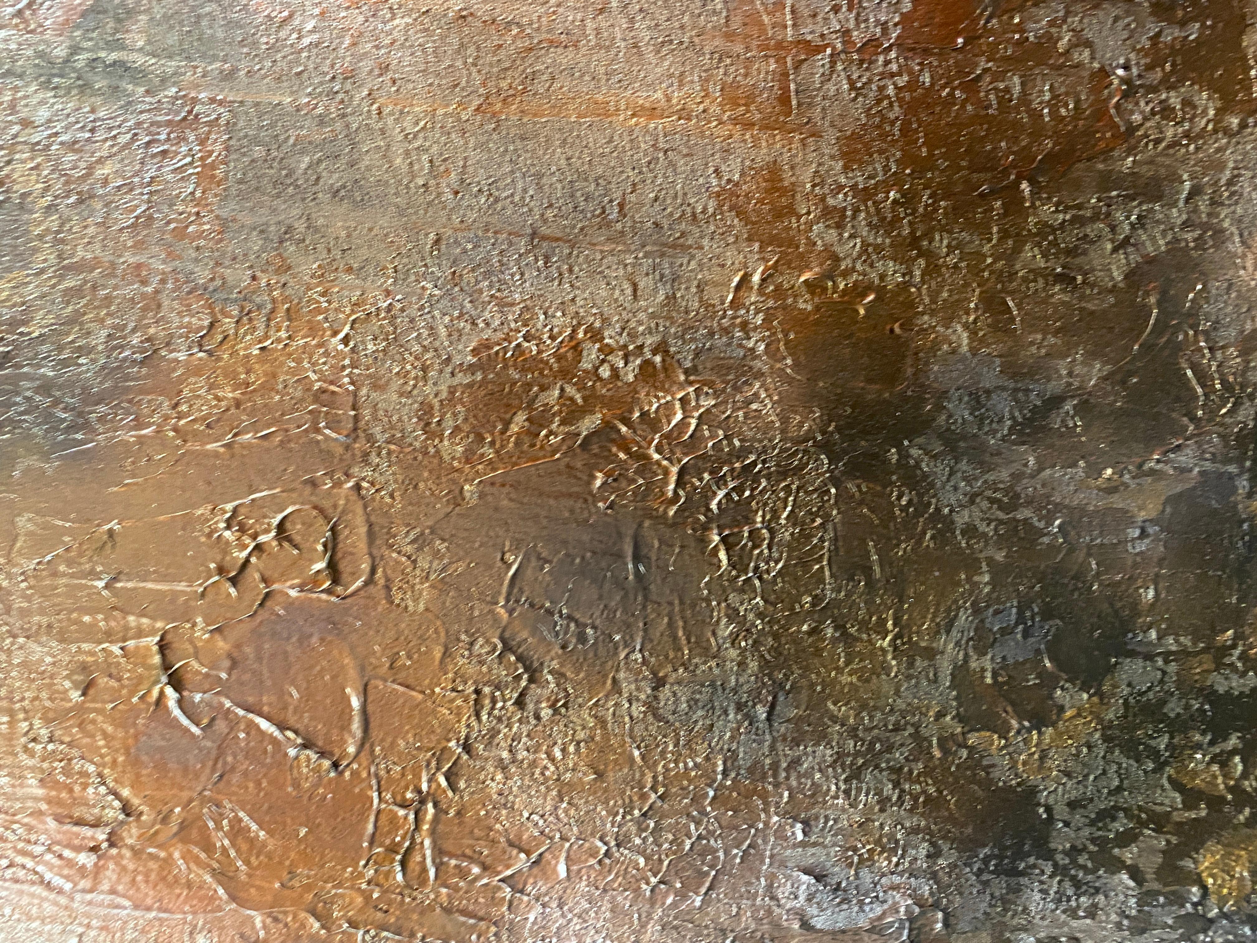 Pittura astratta su tela con texture pesante in rame 36x48