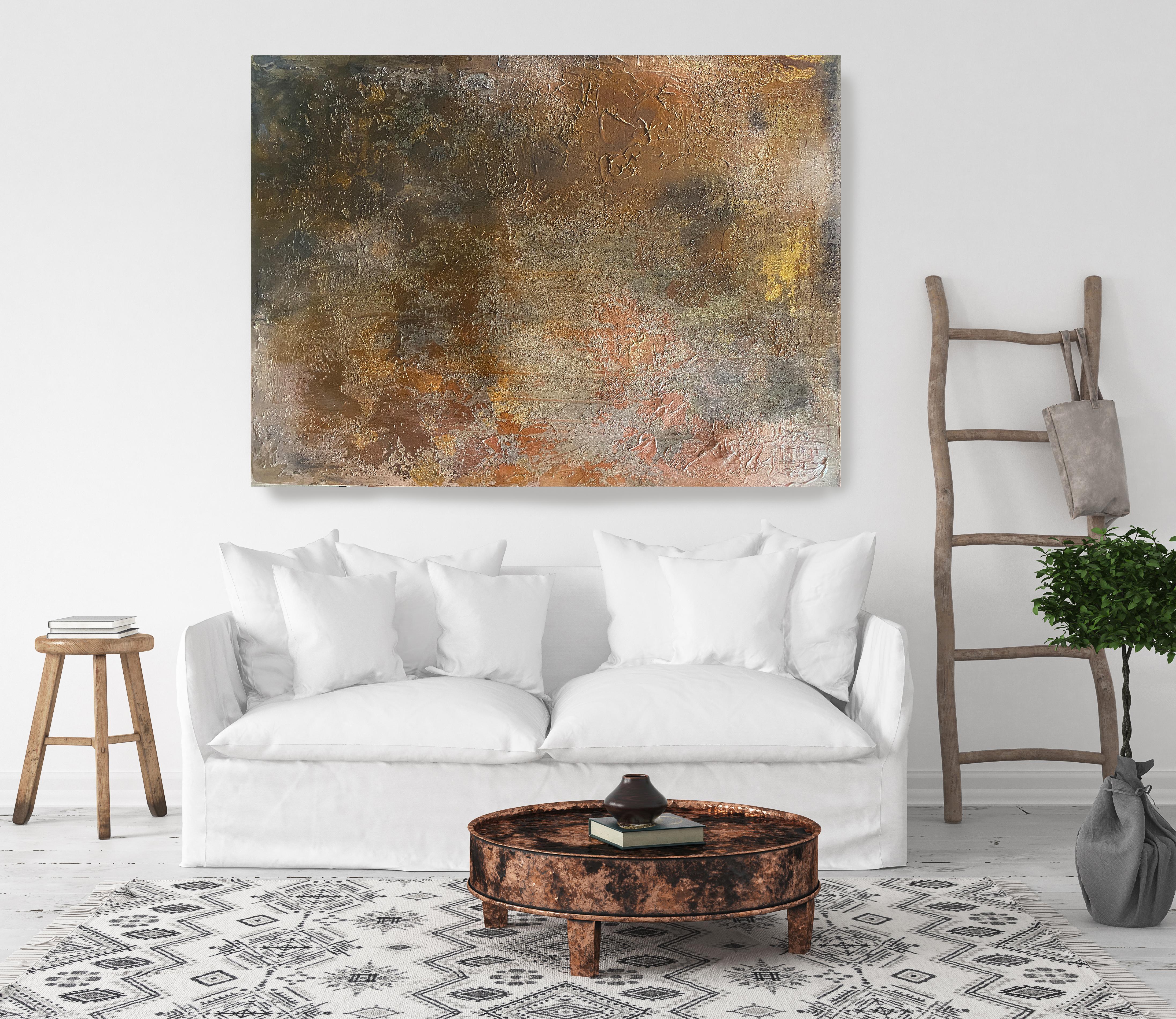 Copper Abstract Heavy Textured Painting on Canvas 36x48