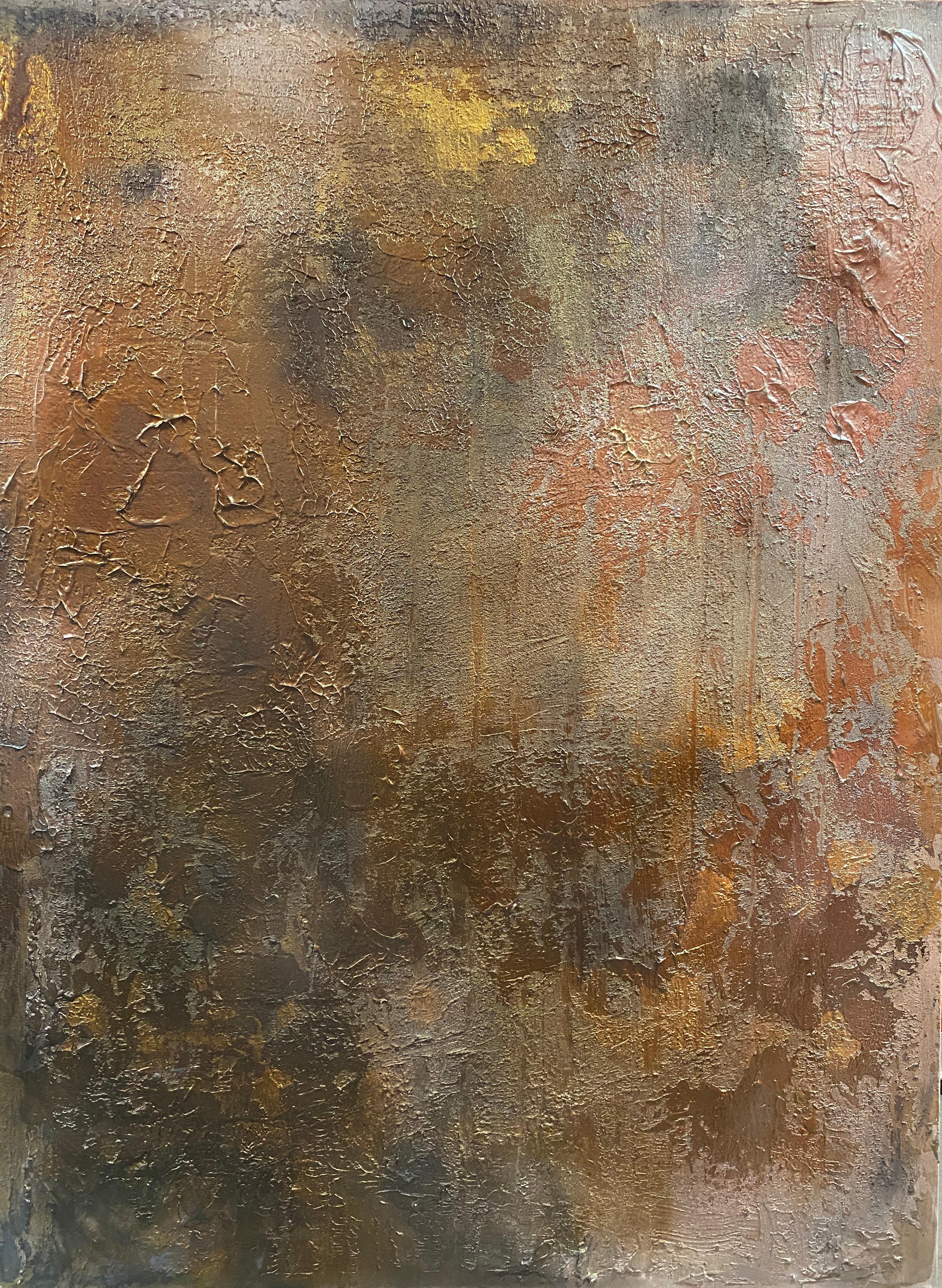 Copper Abstract Heavy Textured Painting on Canvas 36x48