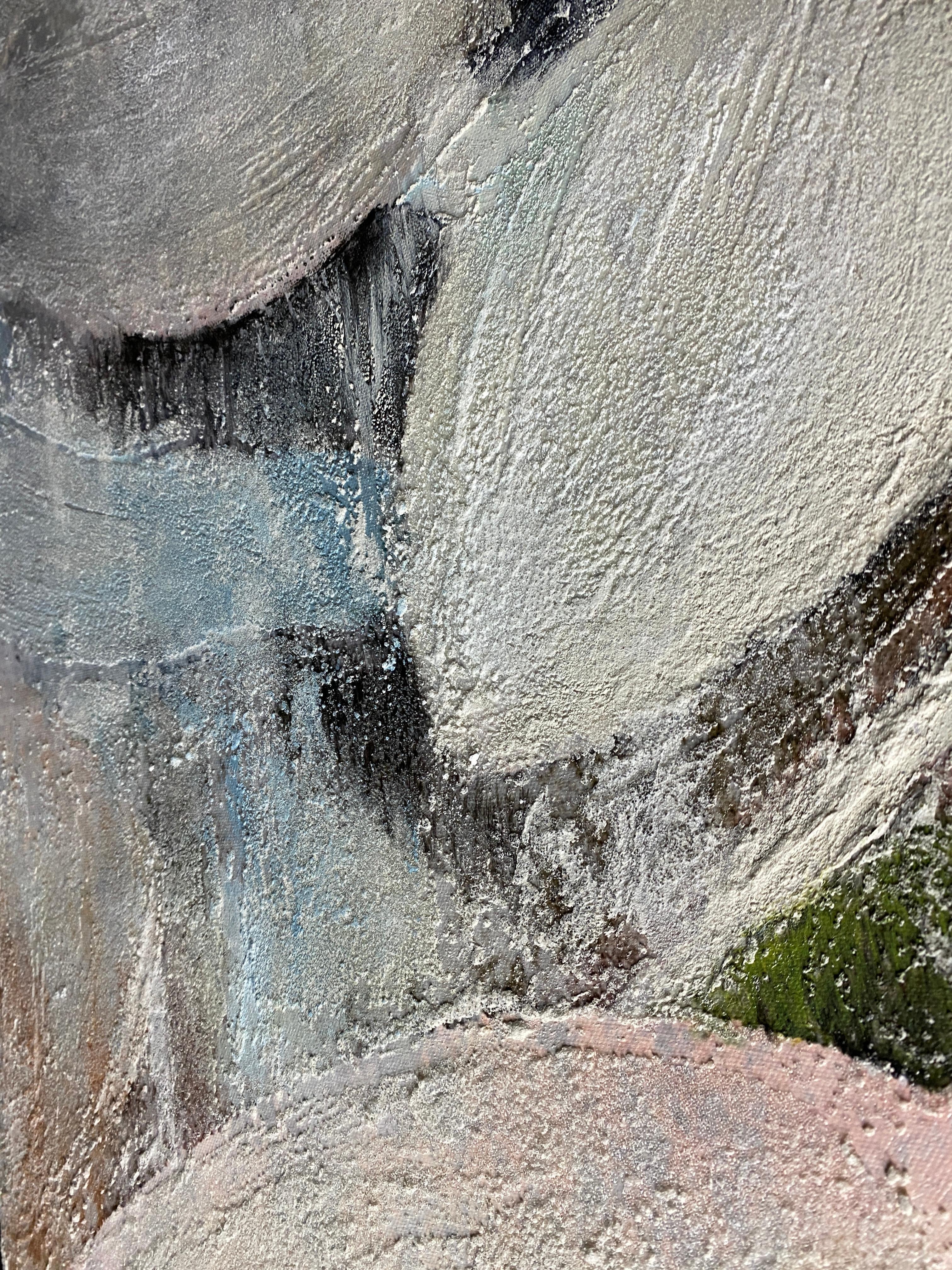 Rustic Nature Pink Teal Landscape Painting Hand Embellished Giclee on Canvas 9