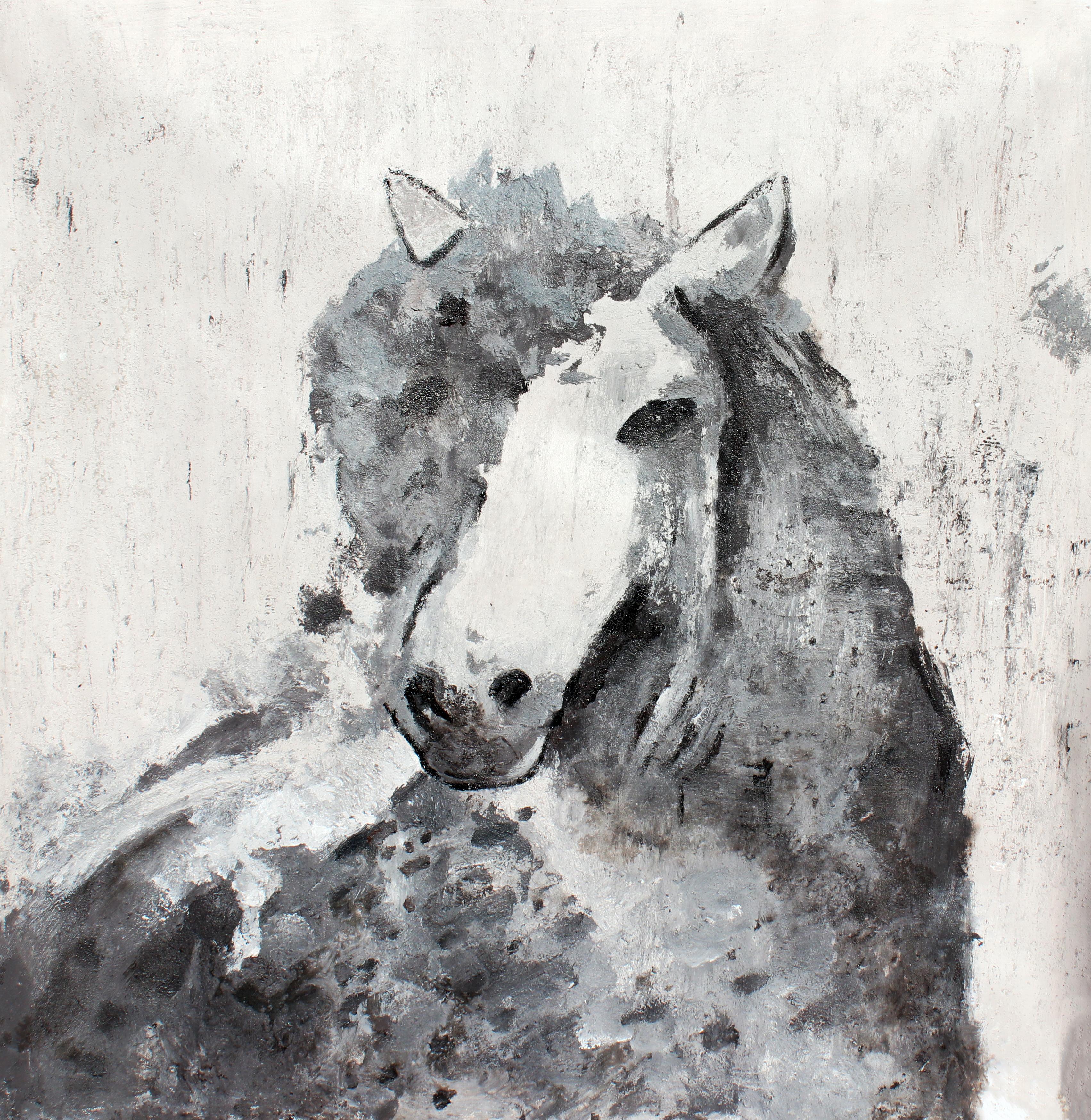 Irena Orlov Portrait Painting - Silver Era Horse Farmhouse Horse Painting, Oil Heavy Textured on Canvas 50X 50" 