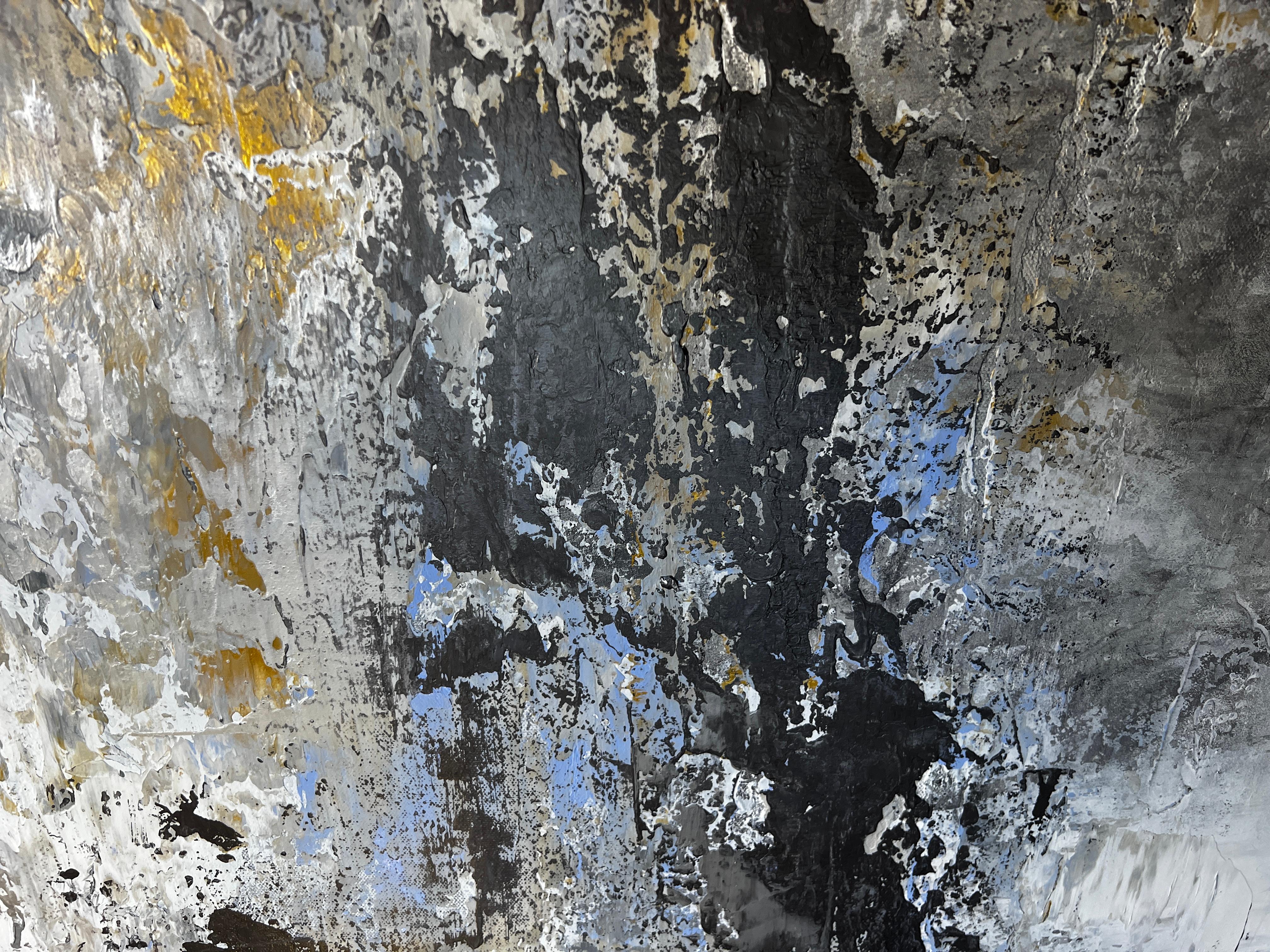 Peinture contemporaine sur toile Océan d'argent gris, gris et bleu sur toile 36x48 po.  en vente 2