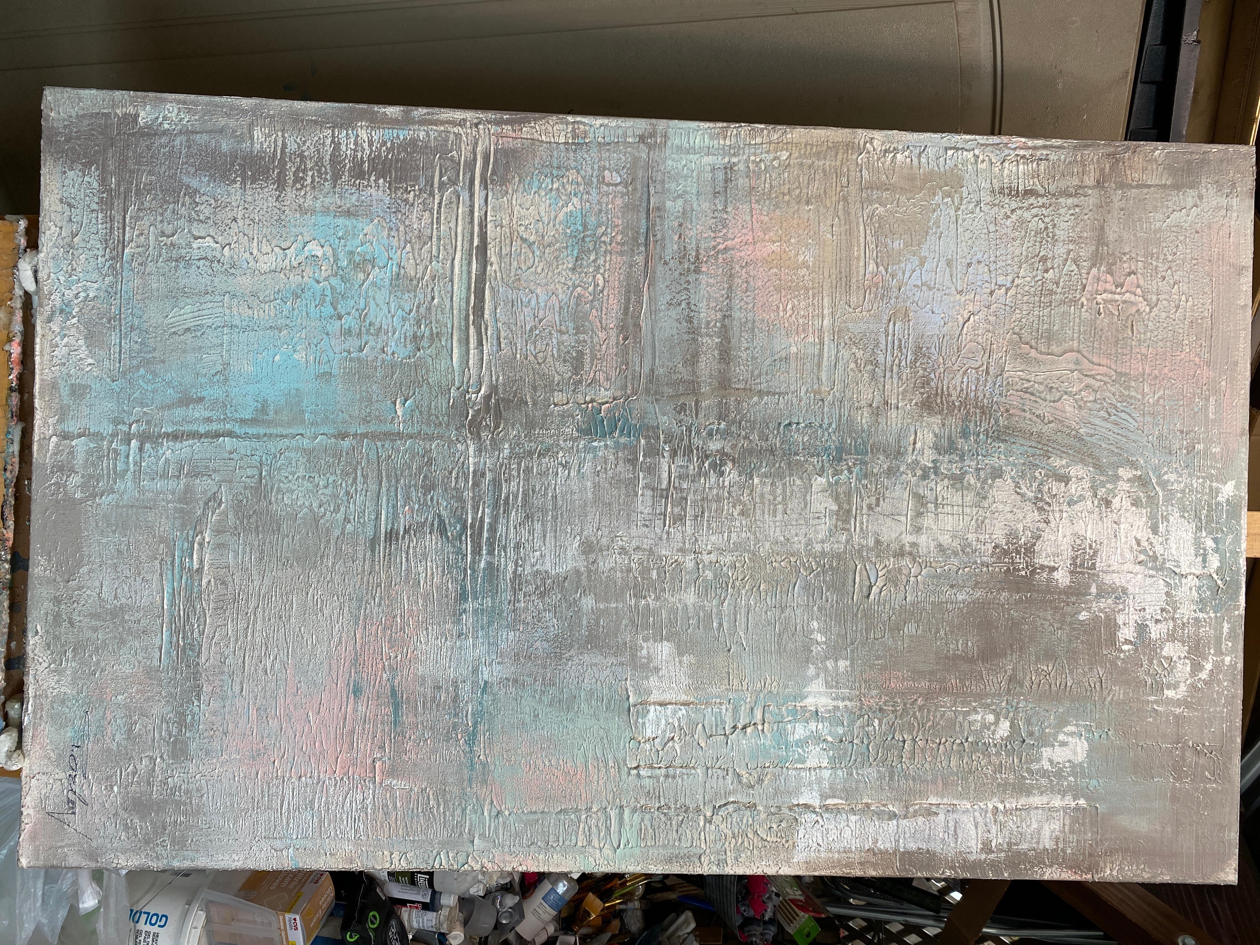 teal and pink painting