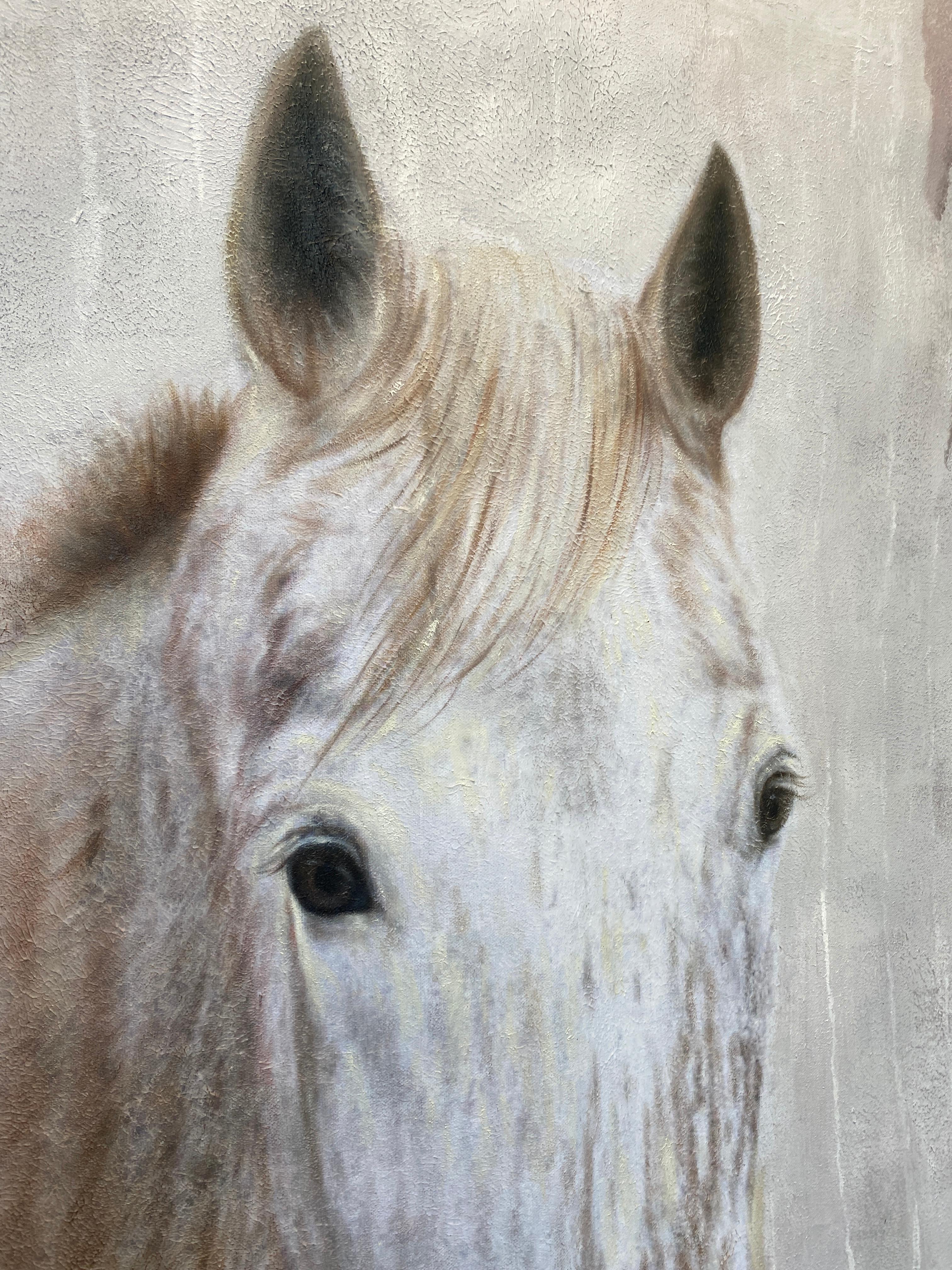 White Beauty Rustic Horse Oil Painting Canvas Equestrian Art 58X58