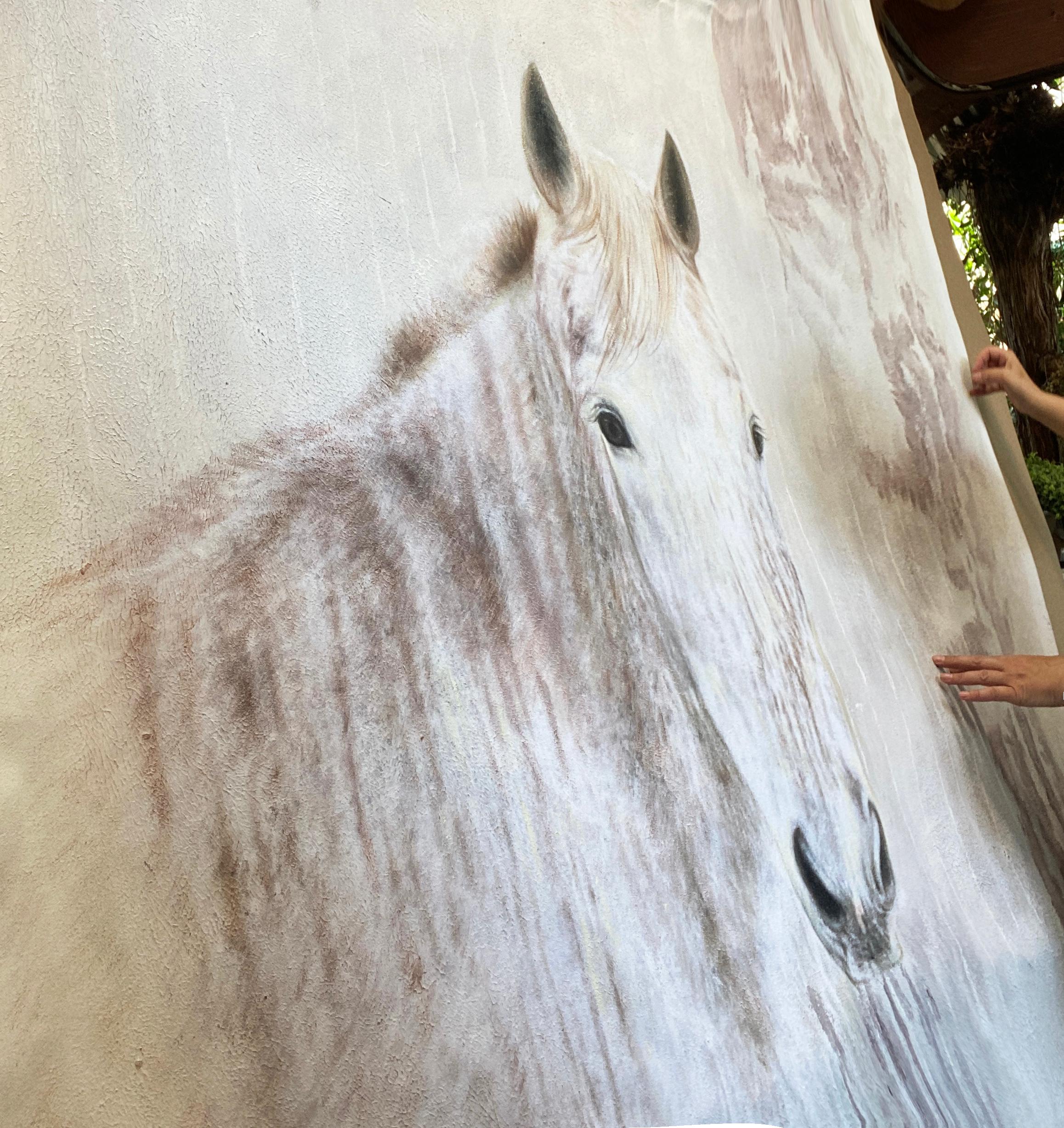 Peinture à l'huile sur toile « White Beauty » représentant un cheval rustique - Art équestre - Peinture sur toile « 58X58 » avec cheval en vente 2