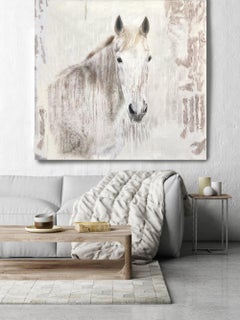 Peinture à l'huile sur toile « White Beauty » représentant un cheval rustique - Art équestre - Peinture sur toile « 58X58 » avec cheval