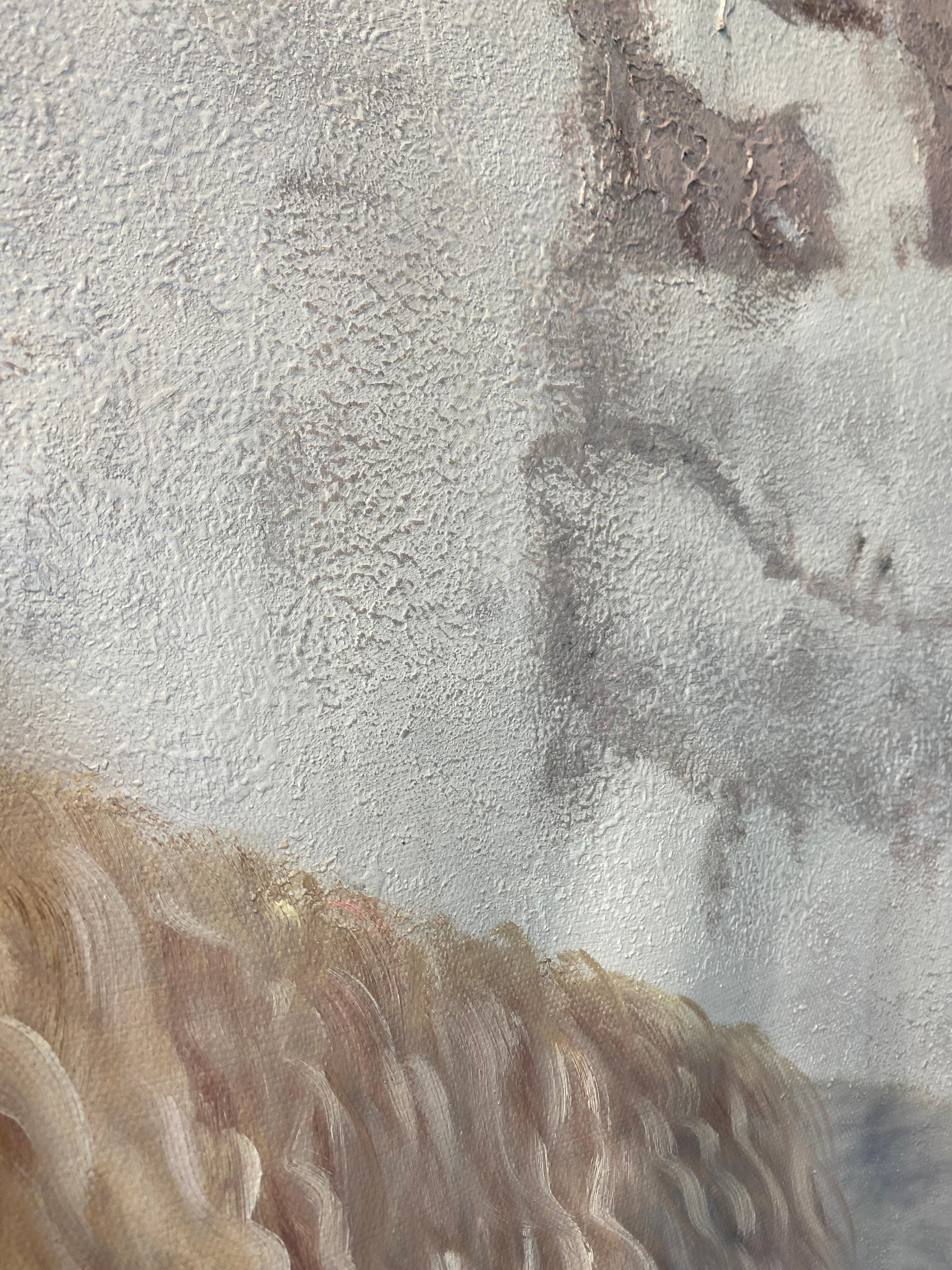 Peinture à l'huile sur toile, portrait de cheval de ferme rustique, blanc, 50 Hx72 W en vente 8