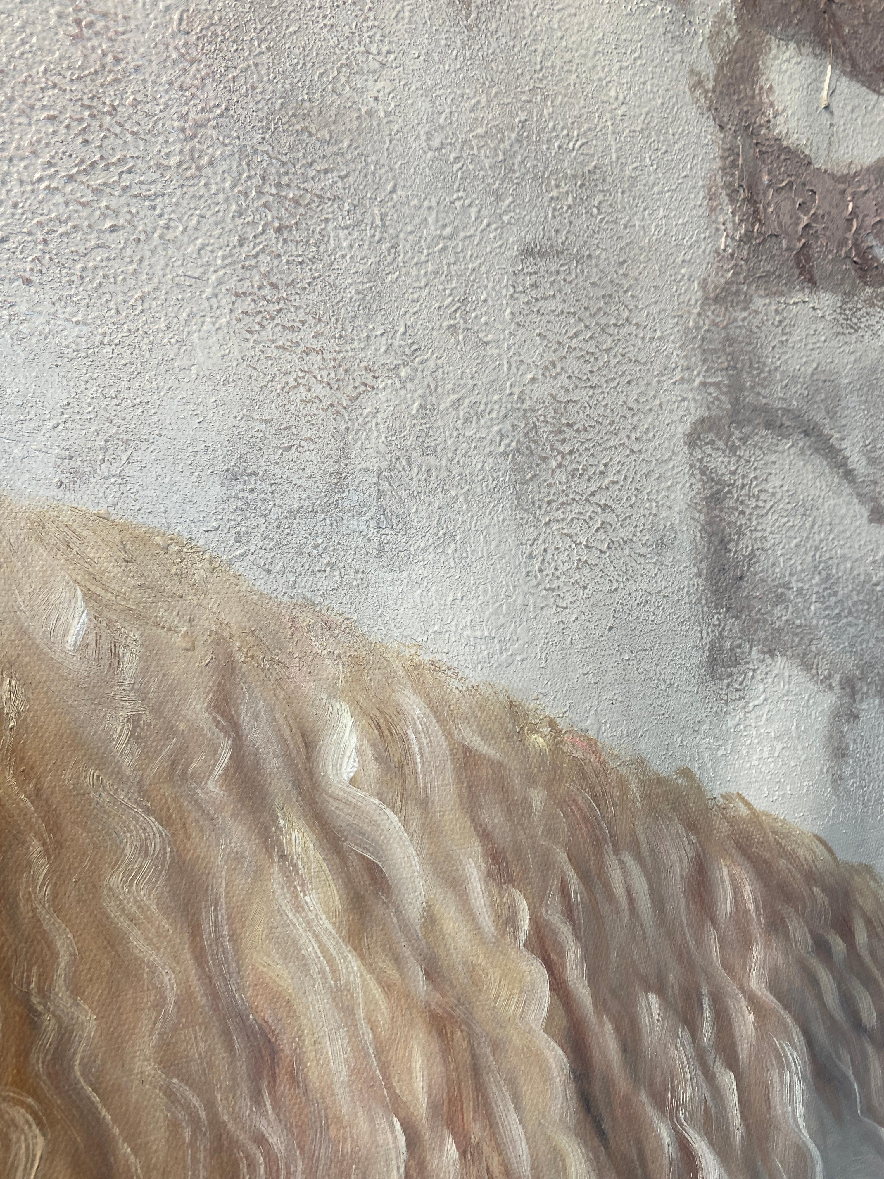Peinture à l'huile sur toile - Portrait de cheval de ferme rustique blanc - 50Hx72W - Art en vente 9