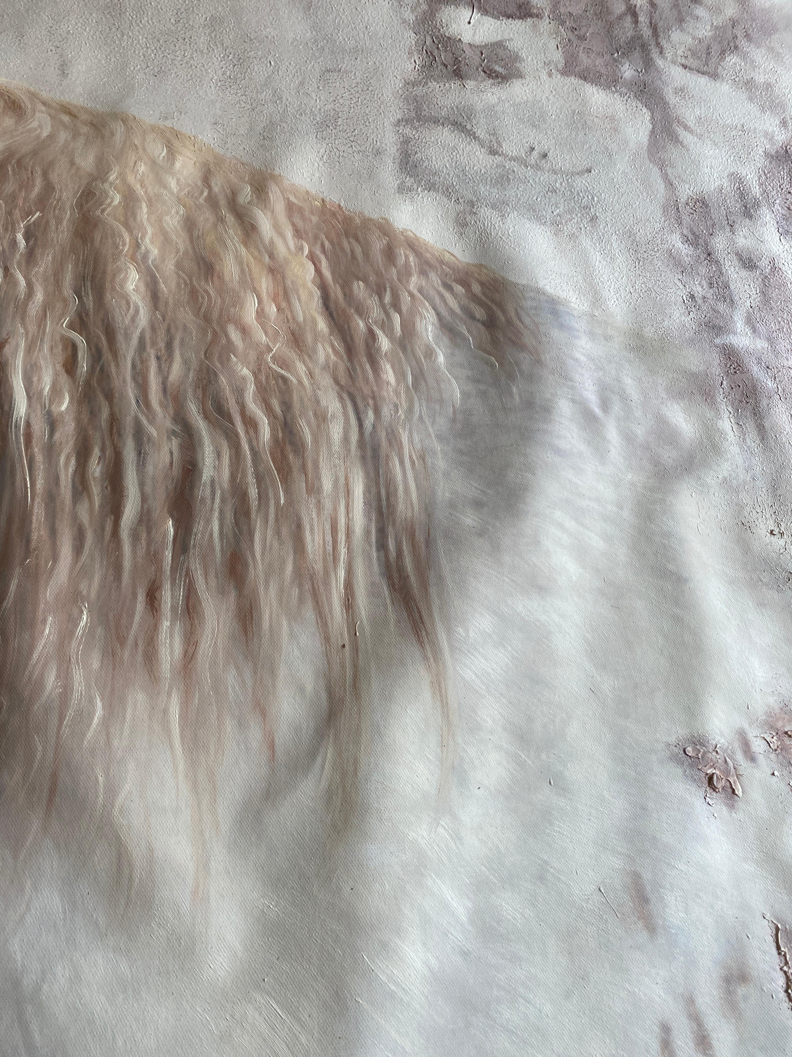 Weißweißes rustikales Bauernhauspferd Ölgemälde auf Leinwand 50Hx72W Pferdeporträt Kunst (Grau), Portrait Painting, von Irena Orlov
