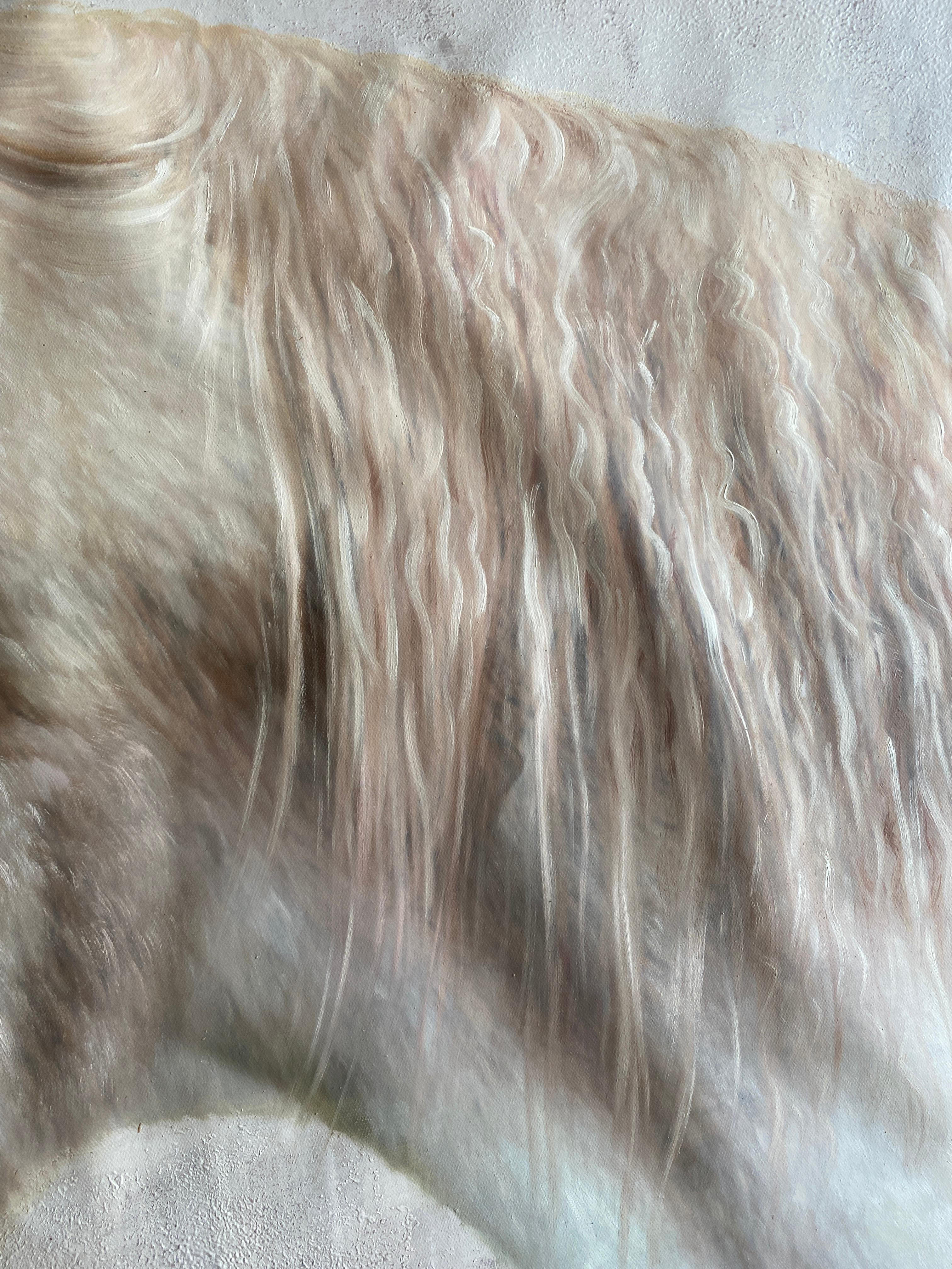 Weißweißes rustikales Bauernhauspferd Ölgemälde auf Leinwand 50Hx72W Pferdeporträt Kunst im Angebot 2