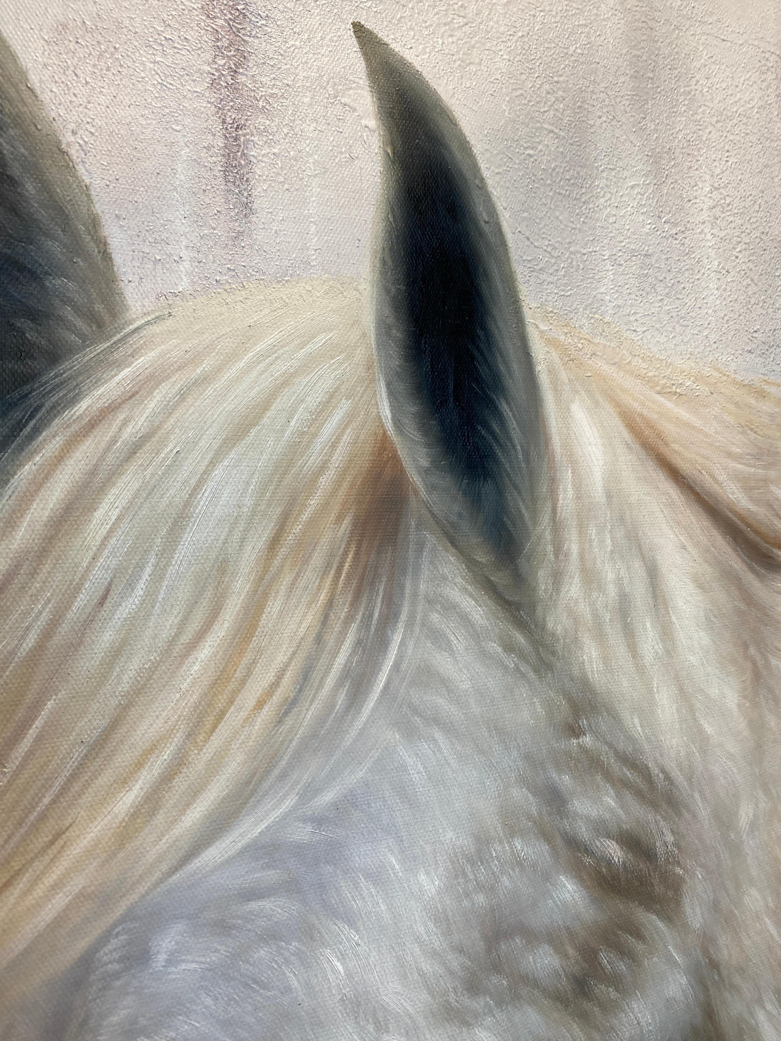 Peinture à l'huile sur toile, portrait de cheval de ferme rustique, blanc, 50 Hx72 W en vente 4