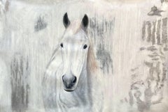 Weißes Westernpferd Ölgemälde auf Leinwand 50Hx72W Pferdeportrait Kunst