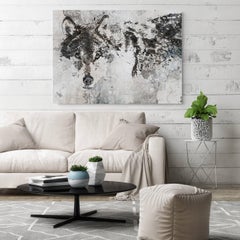 Wolf Rustic Painting Hand Embellished Textured Giclee on Canvas, 60"WX40H