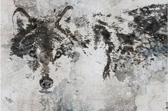 Wolf Rustic Painting Hand Embellished Textured Giclee on Canvas, 60"WX40H