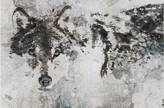 Quadro rustico Wolf abbellito a mano con texture Giclee su tela, 60 "WX40H