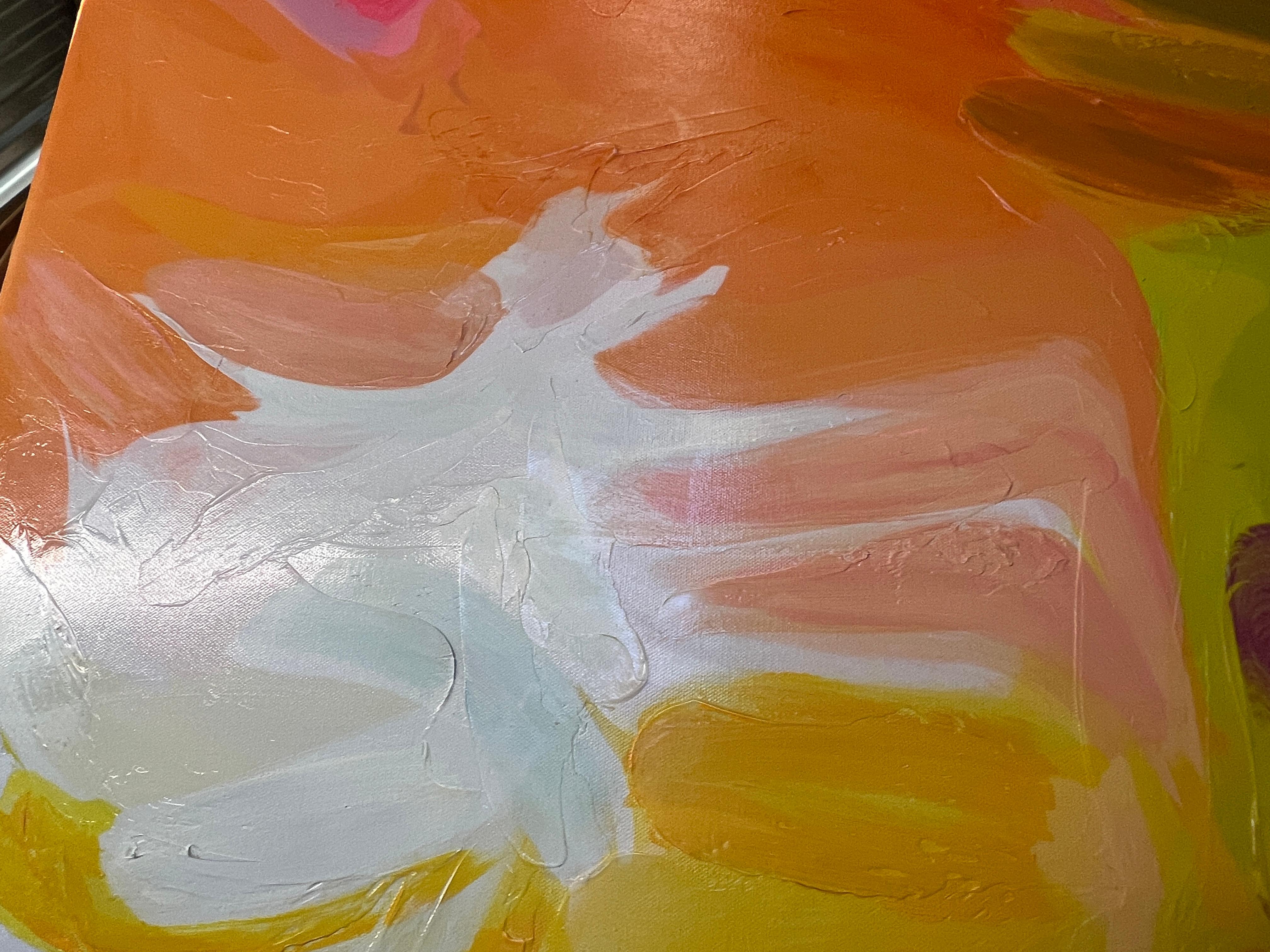 Yellow Green Orange Painting Mixed Media on Canvas 48x48
