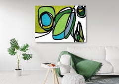 Blue Green Mid Century Modern Artwork Giclee su tela impreziosita a mano