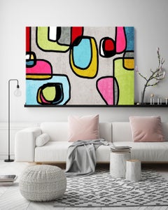 Blau-grünes modernes Gemälde, handverziert, Giclee auf Leinwand, Mid-Century Modern