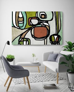 Giclée su tela del Mid Century Modern Greene & Greene Brown impreziosito a mano 48" X 36"