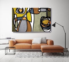 Sage Brown Mid Century Modern Painting Hand Embellished Giclee on Canvas