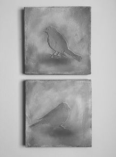 Original Painting Black and White Birds Set of 2 Textured