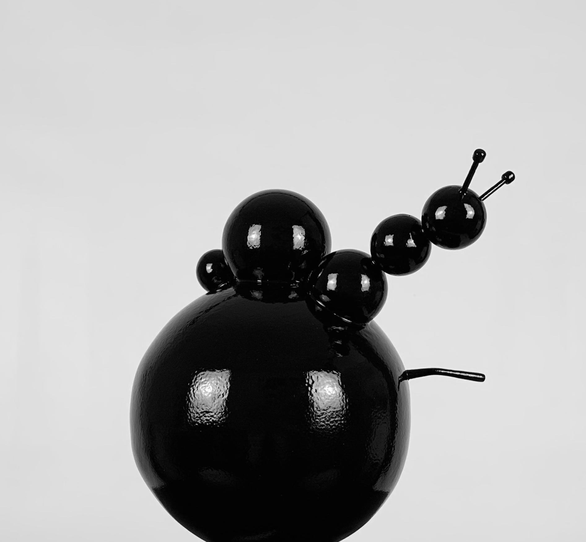 IRENA TONE Abstract Sculpture - Original Sculpture Snail on Apple Sculpture Black Metal Minimalistic