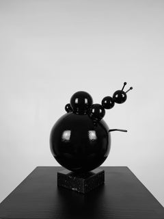 Snail on Apple Sculpture Black Steel Metal Minimalistic Abstract Sculpture